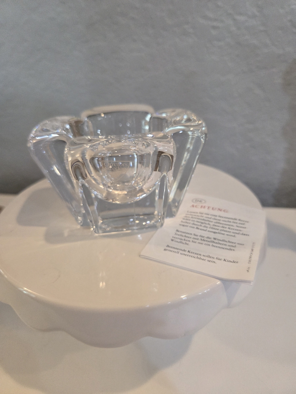 Orrefors Sweden Crystal Votive Candle Holder In Max Cross Design